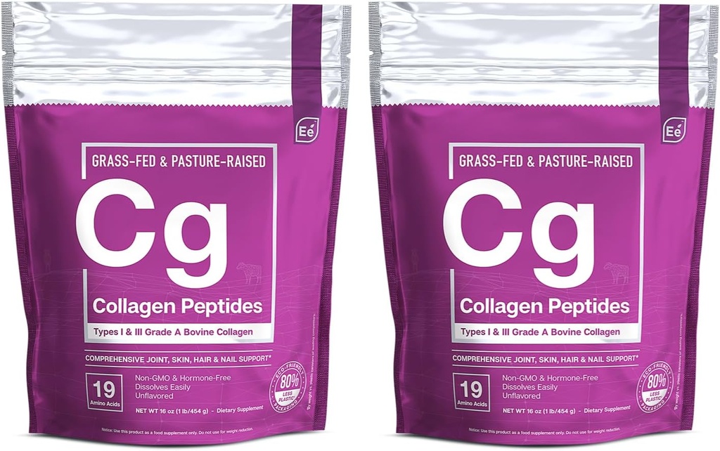 Elementos esenciales Polvo de colágeno hidrolizado - Conjunto, Esquí, Pelo y Nail Soporte Silencio Tipos I & III Peptides ← Libre Preservativo, Alimentario, Libre de Hormonas, Dissolves Fácilmente (2-Pack)