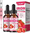 Suplemento de Hierro Líquido para Mujer Hombres &amp; Niños gotas de hierro multivitamina con folato, vitamina C, B6, B12, zinc para la anemia, deficiencia de hierro, constructor de sangre, energía - sabor a fresa natural, Vegan 4 Fl Oz