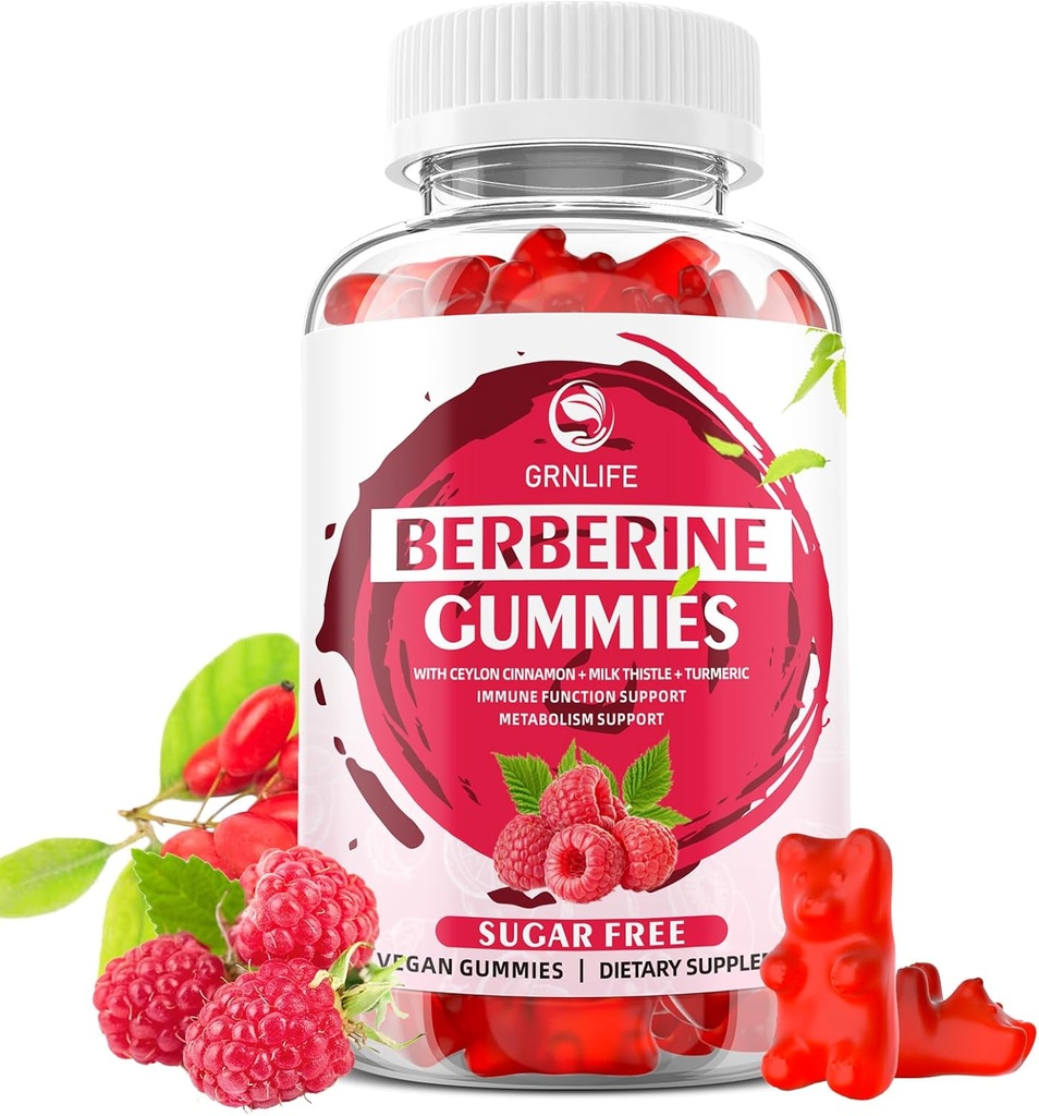 Berberine Gummies with Ceylon Cinnamon 1500mg High Potency Berberine HCL Supplement for Immune and Metabolism Support, Sugar Free, Raspberry Flavor - 60 Count