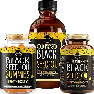 Maju Superfoods Black Seed Oil 3-in-1 Bundle, Gummies, Capsules, " Liquid