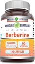 Amazing Formulas Berberine 1000mg Por Serving 120 Capsules Suplemento Silencio No GMO Silencioso Gluten Libre Silencio Made in USA