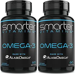 (2 Pack) Más inteligente Omega 3 Fish Oil, Berry Flavor, Burpless, Tasteless, 2000mg, Potent Triple Strength DHA EPA Brain OMEGA3, Hecho con AlaskOmega®