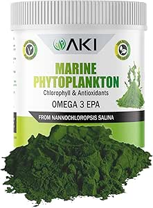 AKI Marine Phytoplankton Powder - Source of Raw Omega-3 EPA Micro Algae Nannochloropsis - Plant Based Proteins, Vitamins for General Wellness - Complete Protein Source, Vegan & GMO Free (2oz/57g)