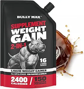 Bully Max Liquid Weight Gainer for Dogs – High Calorie Dog Supplement with Omega-3 & Whey Protein – 2-en-1 Multivitamin for Healthy Weight Gain – for Puppies & Adult Dogs – 16 oz