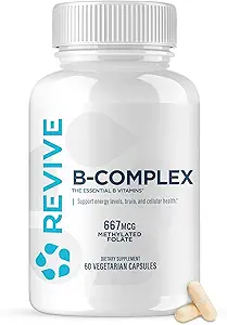 Revive MD Vitamina B Complejo cápsulas - apoya el sistema de salud cardíaca &amp; inmunológico - B-Complex Suplemento de vitaminas para hombres y mujeres - Complejo de vitamina B12 promueve la función cerebral saludable " Boost Energy