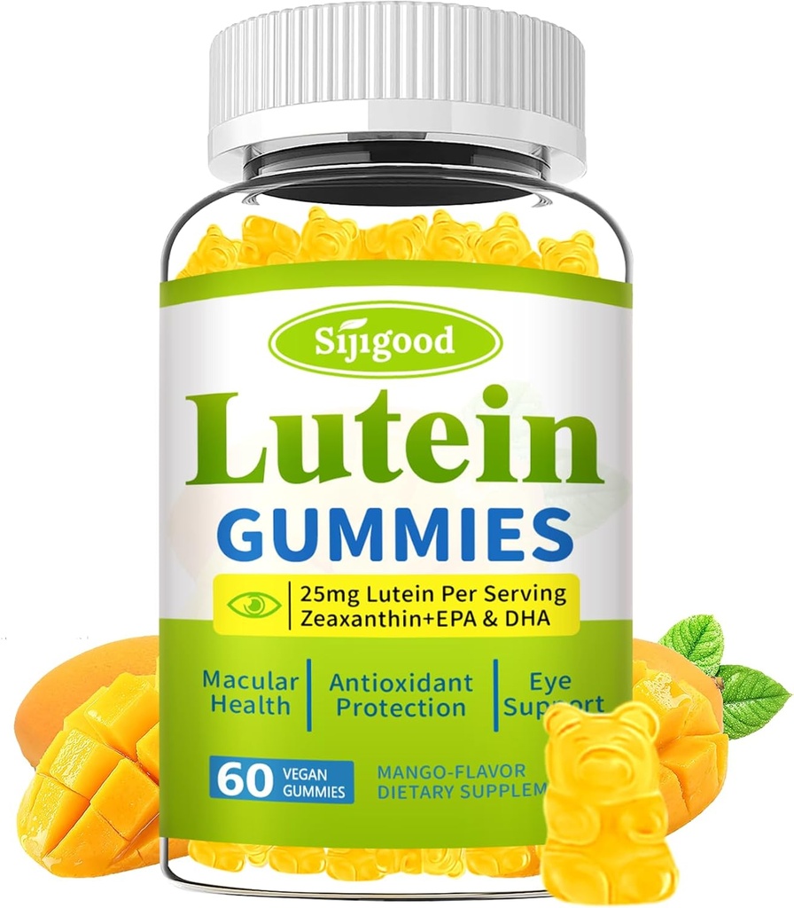 Lutein y Zeaxanthin Suplementos Gummies with Astaxanthin & Bilberry Extract - Vitaminas Ojo con Omega-3, Vitaminas A, C, E, D3 &amp; Zinc for Vision Health - Sugar Free, Mango Flavor, 60 Conde