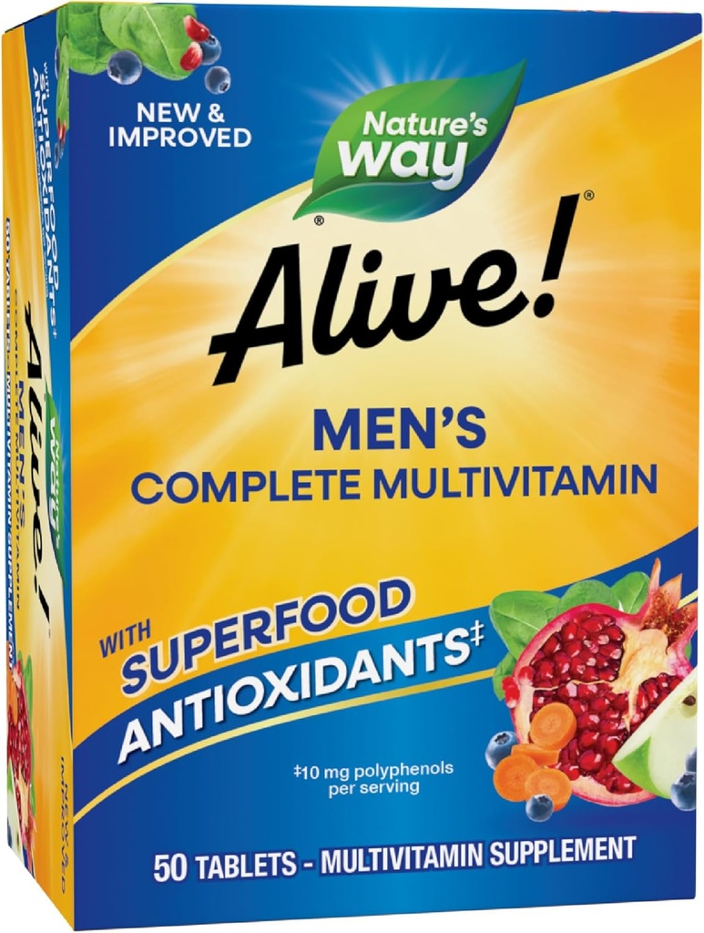 ¡La naturaleza está viva! Multivitaminas completas para hombres, soporta Metabolismo energético y función muscular*, B-Vitamins, Gluten-Free, 50 Tablets