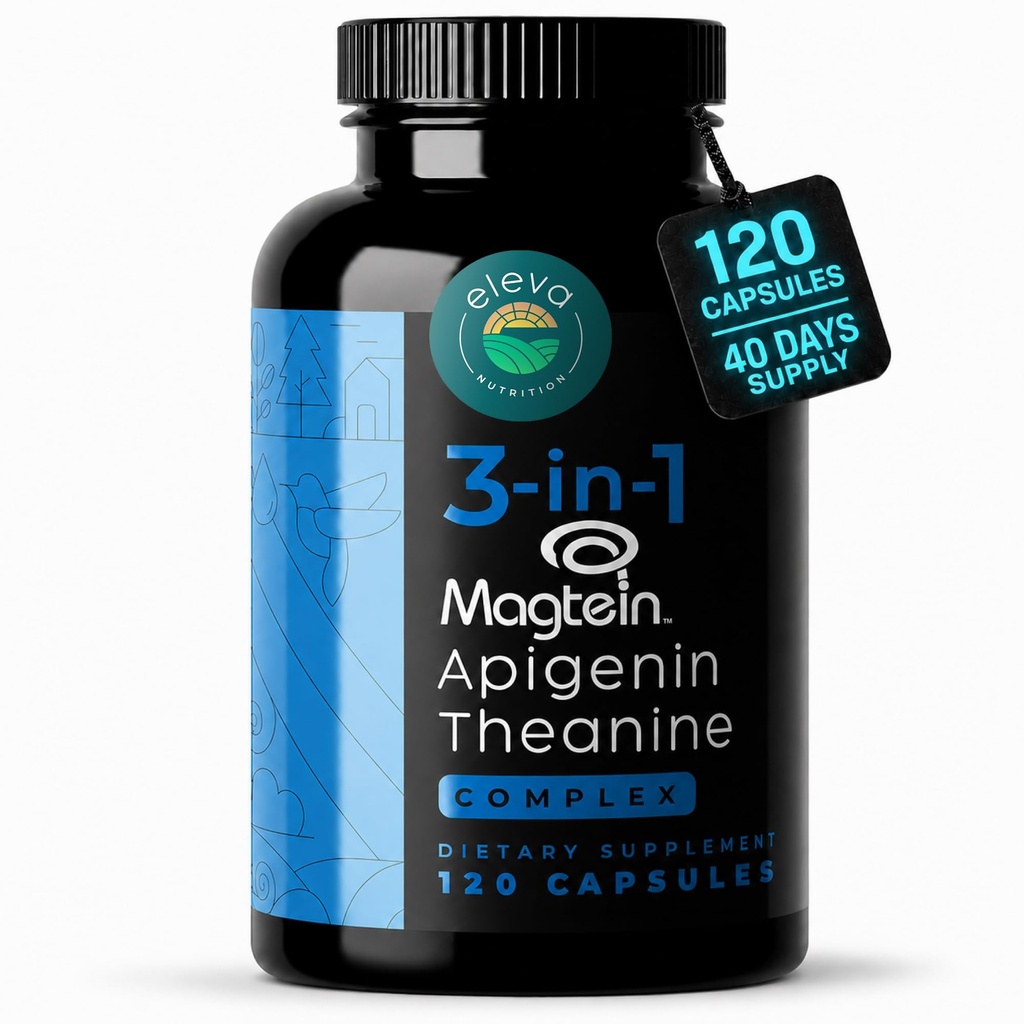 Magnesium Theanine L-Threonate Apigenin Supplement for Sleep Aid-3- in-1 Complex Supplement Support Relaxation- Melatonin-Free Magnesium- Zero Fillers- Gluten Free ' Non-GMO-120 Count Veggie Capsules