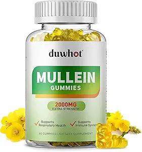 Mullein Gummies for Lung Detox, 2000mg Mullein Leaf Extract for Respiratory &amp; Digestive & Immune Support, Organic Mullein Herb Supplement for Mucus Relief, Vegan, Pineapple, 60