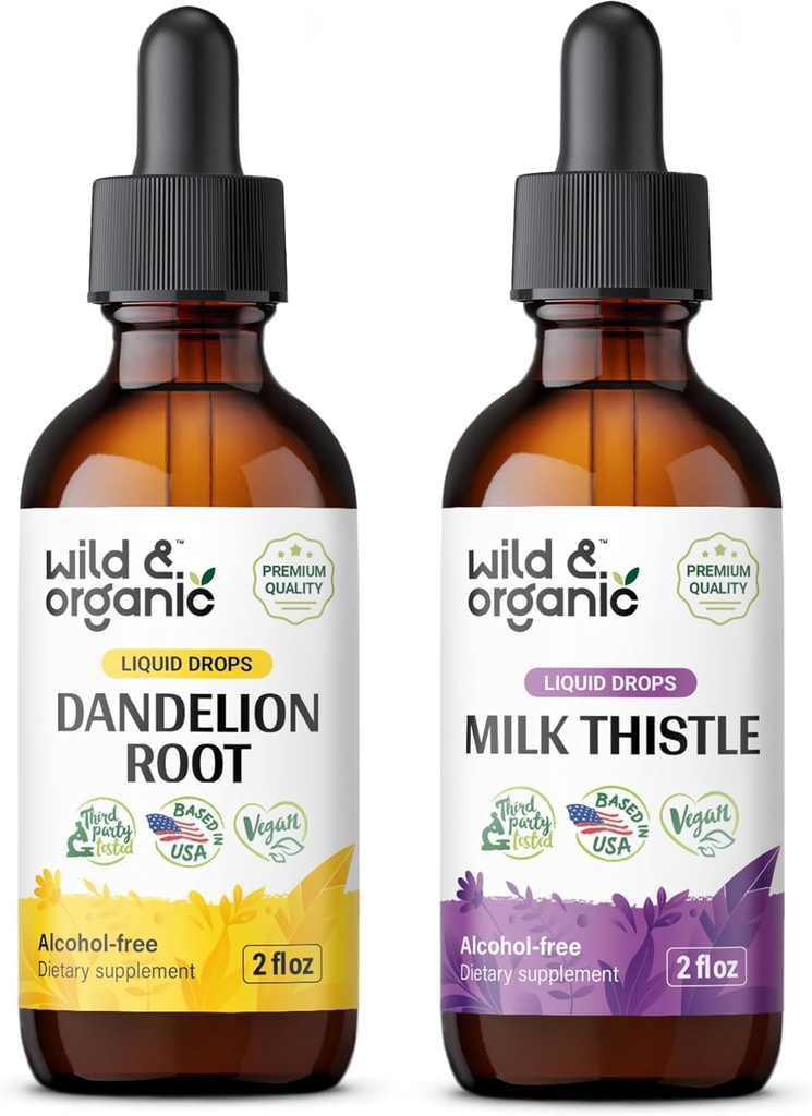 Wild & Organic Dandelion Tincture 2 fl oz & Milk Thistle Tincture 2 fl oz
