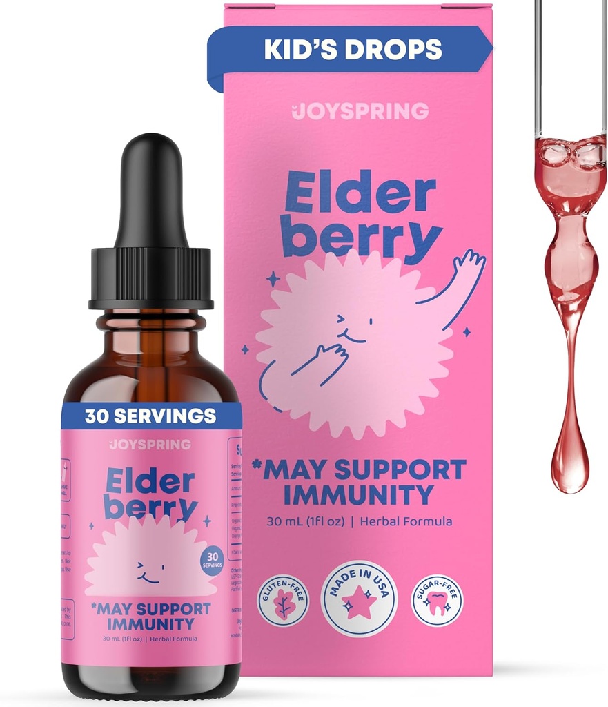 JoySpring Elderberry for Toddlers & Kids Immune Support Liquid (1 fl oz) | Organic Toddler Elderberry Drops with Vitamin C | Natural Flavor | Vegan Supplement