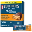 CLIF BUILDERS Protein Bares - Chocolate Peanut Butter Flavor - 20g Plant Based Protein - Gluten Free - Non-GMO - Low Glycemic - No Artificial Sweeteners - Value Pack, 2.4 oz. (12 Conde)