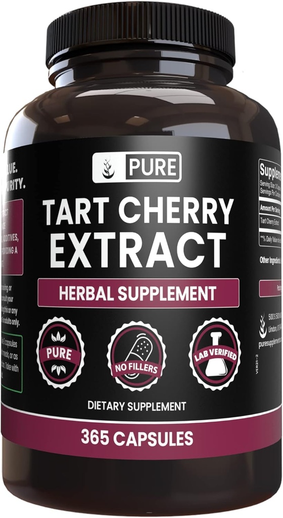 PURE Original INGREDIENTES Extracto de cereza de tarta (365 capsules) No hay magnesio o rifles de arroz, siempre puro, Verificado