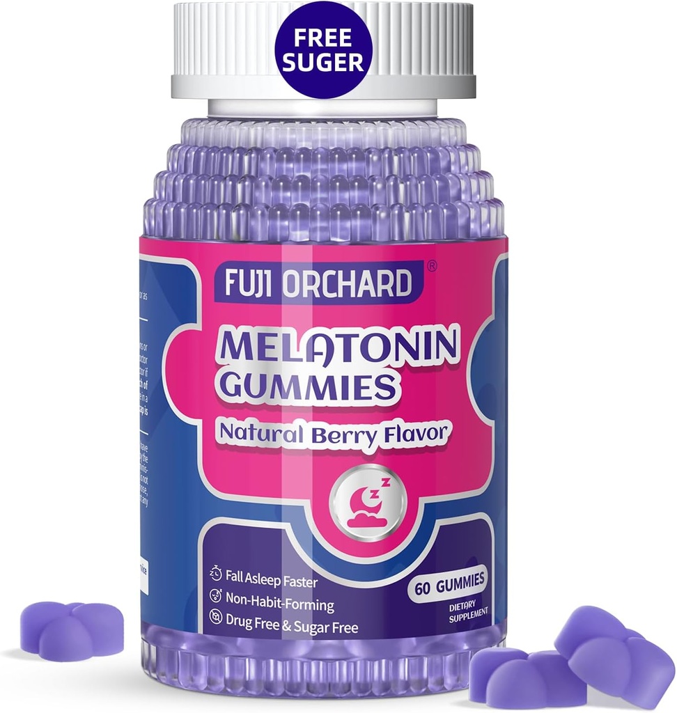 Melatonin Gummies 5mg - Natural Sleep Aid - Suplemento del sueño - Azúcar Melatonina Gummies Coincide con Magnesium le ayuda a caer más rápido y permanecer dormido más largo - 60 Gummies Vegan