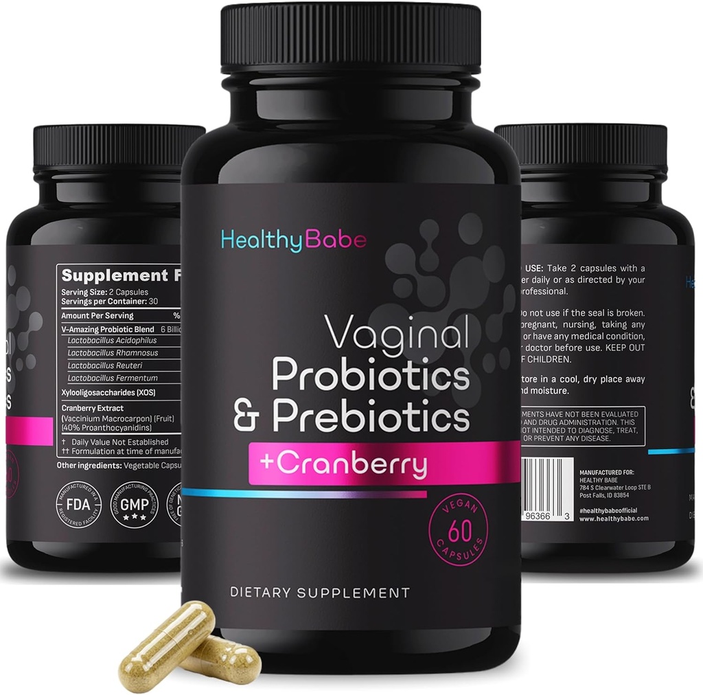 Probióticos vaginales saludables para mujeres + prebióticos " Píldoras de arándano, equilibrio de pH, olor saludable, levadura, apoyo inmunológico, salud microbioma positiva, probiótico acidofílico femenino, 60 cápsulas veganos