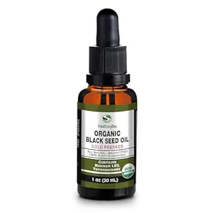Aceite de semilla negro orgánico - USDA Certified Cold Presionado de vidrio botella más 1.5% Thymoquinone 3X fuerza turco negro Cumin Nigella Sativa non-GMO 100% puro aceite de color negro (1oz botella de vidrio)