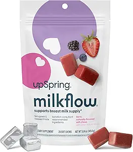 UpSpring Lactation Supplement for Breastfeeding, Lactation Snacks with Fenugreek and Beat Thistle, Breastfeeding Essentials Support, Breast Milk Supply - Choco Raspberry (28 Conde)