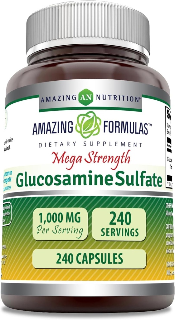 Fórmulas increíbles Sulfato de Glucosamina 1000 mg Capsules Suplemento No-GMO Silencioso Gluten Libre Silencio Made in USA (240 Conde)