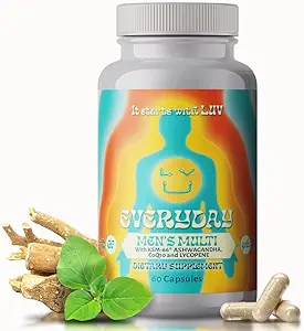 LUV Todos los díasTM Hombres Multivitamínicos Adulto Fórmula Asistencia Nutricional Diaria con Calcio de Hierro KSM-66 Ashwaganda CoQ10 y Lycopene - Altamente Biodisponible No GMO Gluten Vegetariano Libre - 60 cápsulas
