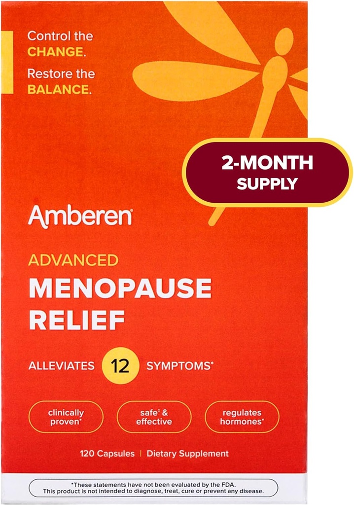 Amberen Menopause Supplement for Women, 120 Capsules, Clinically Proven, Helps Support Hormone Balance, Helps Relieve 12 Menopause Symptoms: Hot Flashes, Night Sweats, Mood Swings and More