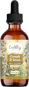 Earthley Wellness, Cough-B-Gone, Alcohol-Free Herbal Tincture for Kids &amp; Adults (6 Mes+), Cold and Cough Remedy, Soothes Sore Throats, Promotes Lung Health, and Detoxification (2oz, Kids)
