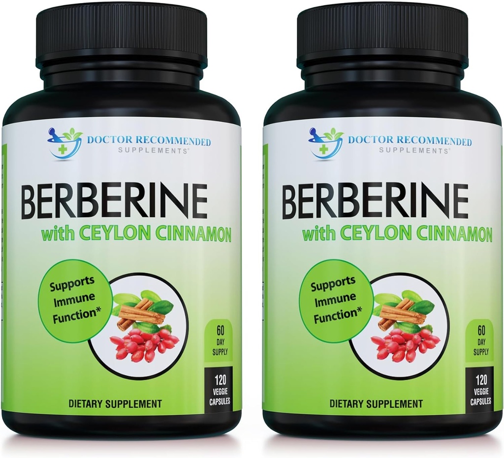 Berberina con canela de Ceylán - 1200mg Berberine & 100mg Ceilán orgánico Cinnamon - 120 cápsulas vegetarianas, Sistema sano de Inmune Cardiovascular Heart &amp; Gastrointestinal Wellness (Pack of 2)