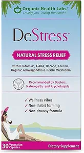 DeStress All-Natural: Veggie Capsules, with B Vitamins, Magnesium, Ashwagandha and L-Theanine Supplement, Anxiety Relief, 30 Veggie Capsules, Stress Relief Supplement Organic Health Labs