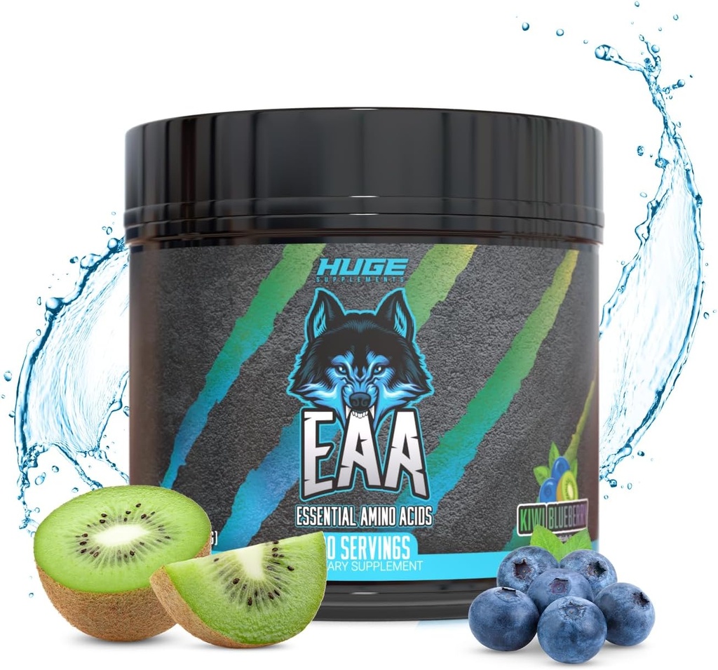 Amplia EAA Suplemento, Aminoácidos Esenciales de alta dosis Polvo, 12.85g EAAs & 8g BCAAs Por Servir, Maximizar el crecimiento muscular, recuperación & rendimiento (Kiwi Blueberry, 17.73 Oz.)
