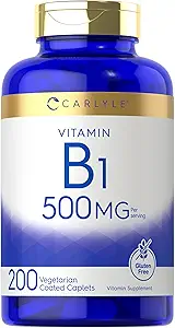 Carlyle Vitamina B1 500mg (Thiamine) Silencio 200 Caplets Vegetarian ← No GMO y Gluten Suplemento Libre