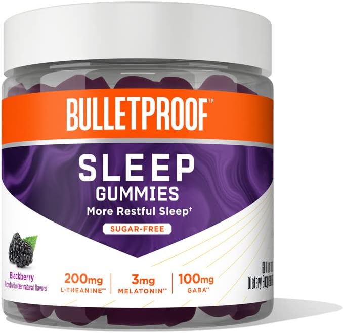 Bulletproof Sugar-Free BlackBerry Flavor Sleep Gummies, 60 Cuenta, Keto Suplemento para el soporte para sueño