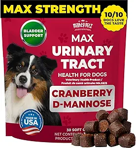 Mighty Petz MAX Cranberry for Dog UTI Treatment - MAX Strength Cranberry Suplemento para perros + D-Mannose. Control de vejiga para perros. Urinary Tract Care " Kidney Support Chews
