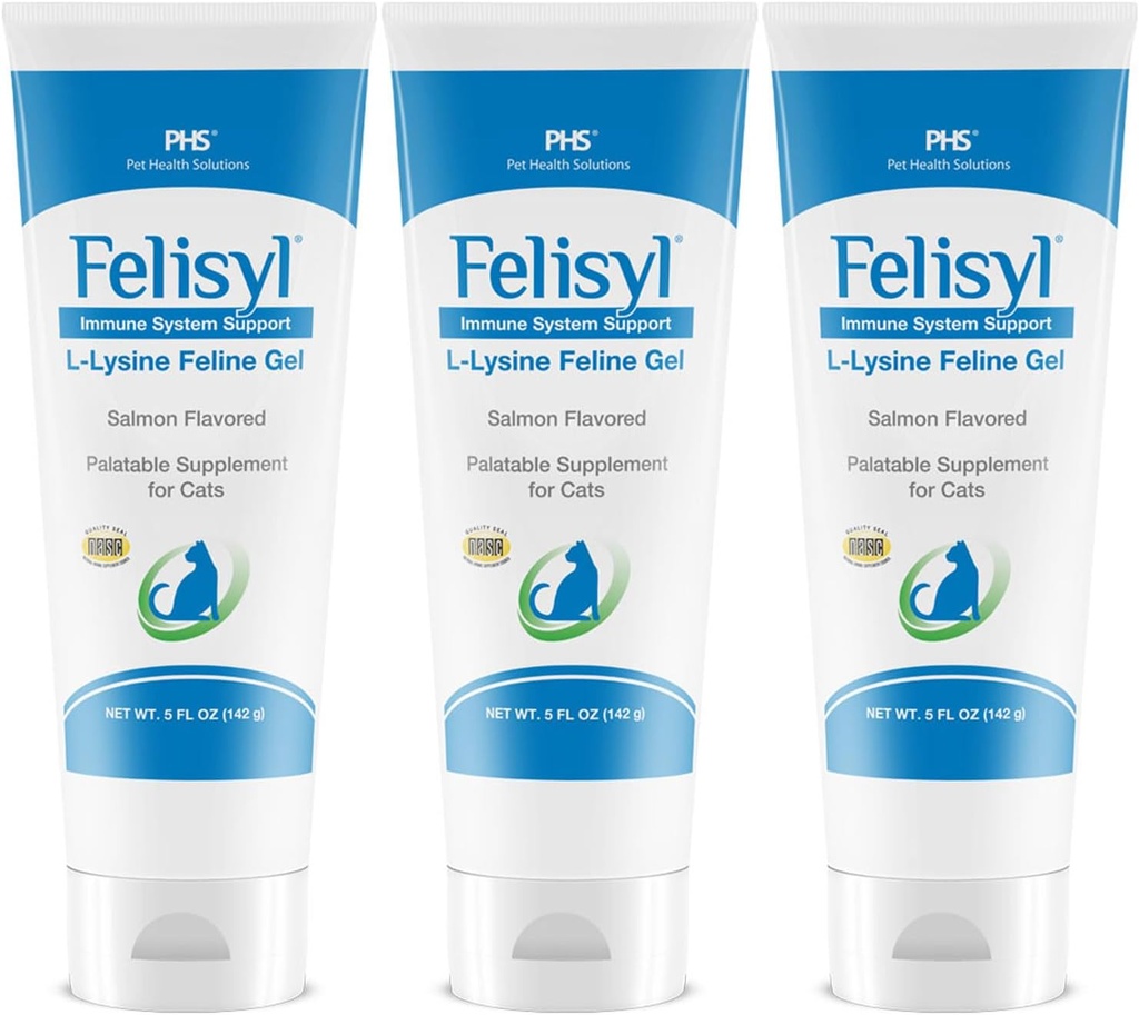 Felisyl L-Lysine Gel for Cats (5oz) – Apoya Immune, Respiratory y Eye Health. Eases Sneezing, Runny Nose y Watery Eyes. Tasty Salmon Flavor - Made in The USA (3 Pack)