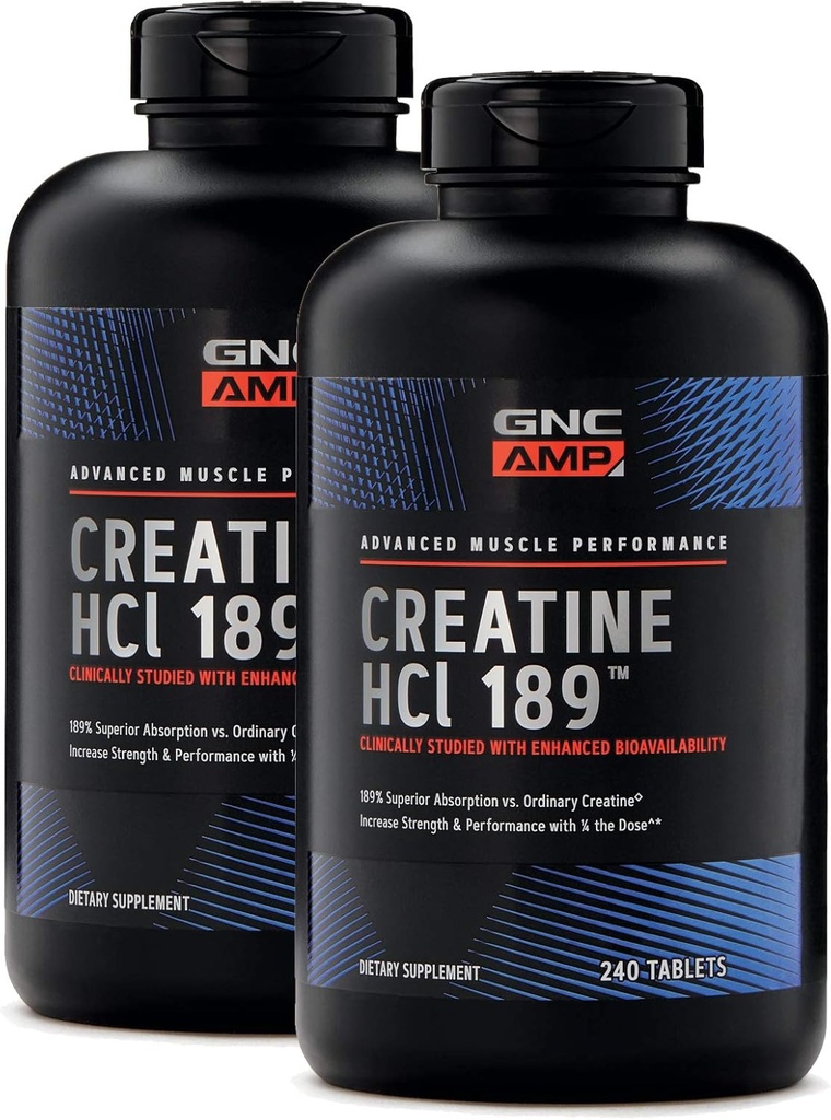 GNC AMP Creatina HCl 189, Moscle Builder y Suplemento de Recuperación, Fast Absorbing Performance Blend, 480 Conde