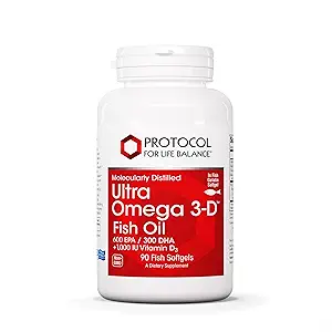 PROTOCOL FOR LIFE BALANCE Ultra Omega 3-D - 600mg EPA, 300mg DHA & 1,000 IU Vitamin D3 - Fish Oil for Brain Support - EPA DHA Omega Supplement - Non-GMO & Halal - 90 Softgels
