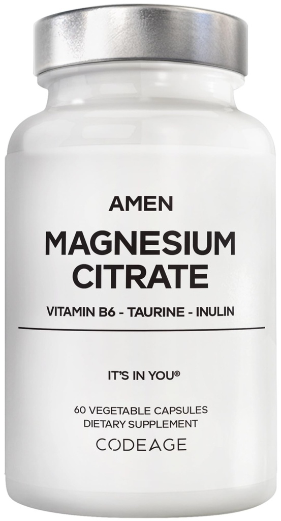Amen Magnesium Citrate Supplement - Magnesium Pills with Vitamin B6 P5P, Taurine, Inulin, Bioperine Black Pepper - Gluten-Free, Non-GMO- 60 Capsules
