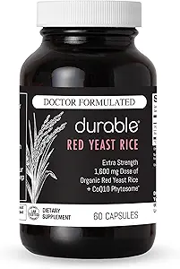 Rice de levadura RED Durable – Orgánica 1,600 mg Extra Fuerza + Fitooma CoQ10 – Apoya colesterol saludable, corazón, labios y circulación – Doctor Formulado, no GMO, Vegan, Hecho en EE.UU. (60 cápsulas).