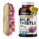 BIO KRAUTER Milk Thistle Capsules 1400 mg - 250 Conde - Liver Detox &amp; Cleanse Suplemento - Vegan Silymarin Capsules - Milk Thistle Powder - Non GMO