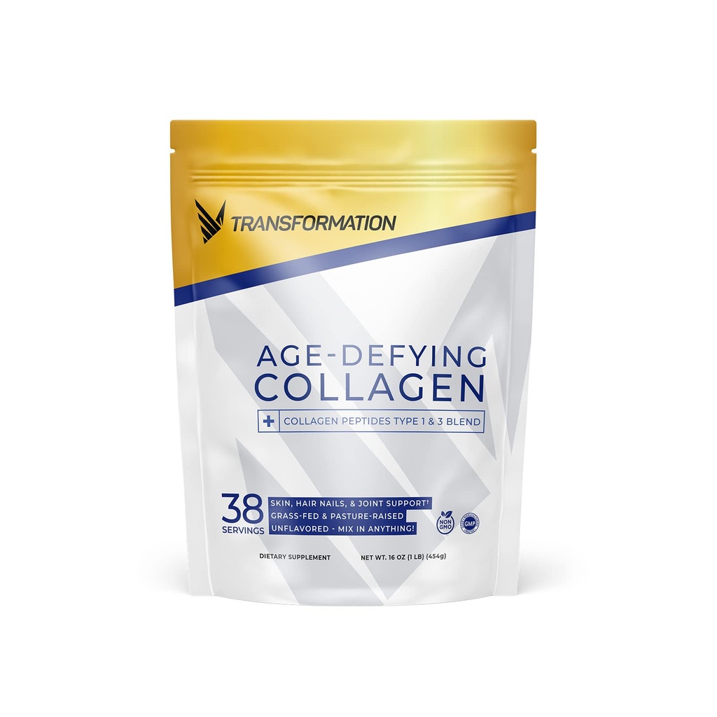 Transformation Grass-Fed Hydrolyzed Collagen Peptides Powder | Multi Types 1 & 3 | Pure Bovine | Keto Friendly | Supports Hair, Skin, Nails | 16oz Unflavored Supplement