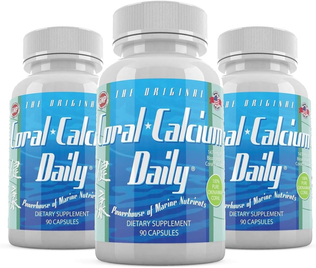 Salud diaria - Pure Okinawa Coral Calcium - Marine-Grade Suplemento con 72 Trace Minerals - 1475mg, 270 cápsulas vegetales (3 Month Supply)