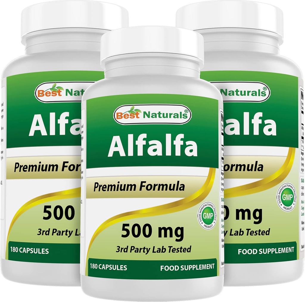Mejores Naturales Alfalfa Green Super Food 500 mg 180 cápsulas (180 Cuenta (Pack of 3))