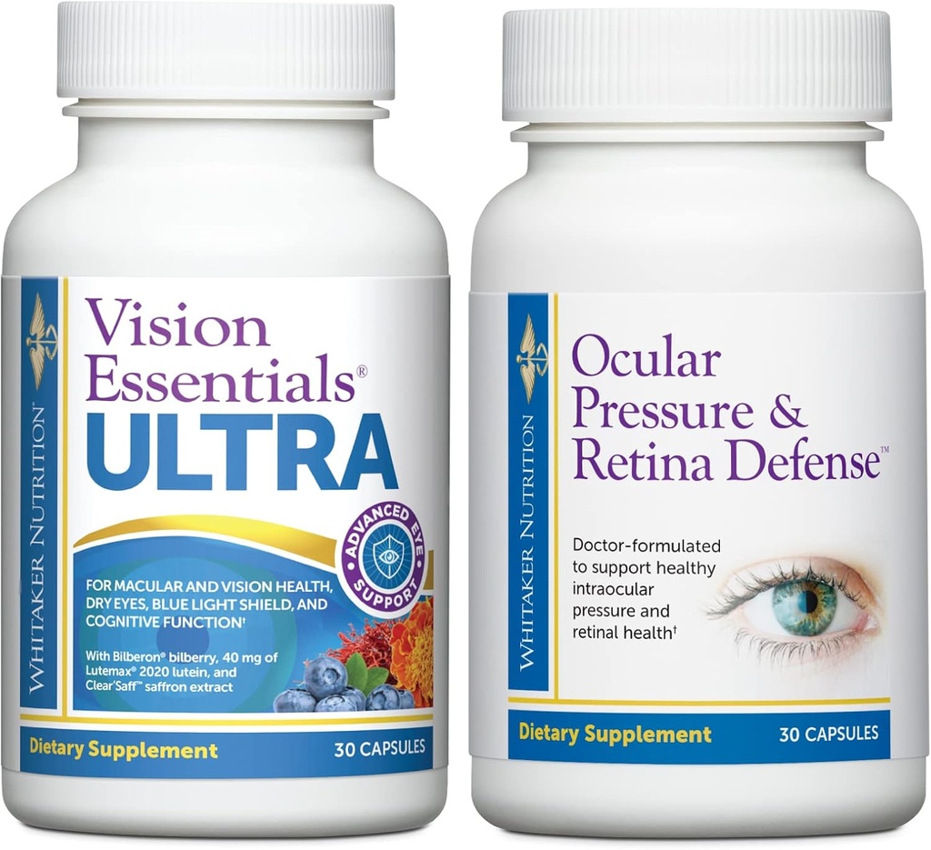 Premium Eye Health Bundle Includes Vision Essentials ULTRA for Macular " Retinal Health, Eye Strain, Ocular Pressure, Dry Eyes, and Ocular Pressure " Retina Defense for Additional Healthy Intraocular