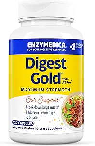 Enzymedica Digest Gold + ATPro, Maximum Strength Enzyme Formula, Prevents Bloating and Gas, 14 Key Enzymes Incluyendo Amylase, Protease, Lipase y Lactase, 120 cápsulas