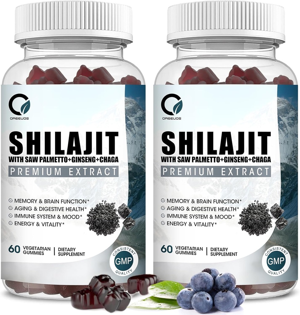 Himalayan Shilajit Gummies with 85+ Trace Minerals & Fulvic Acid for Energy, Immune, Cognitive Support High Potency Pure Natural Shilajit Supplement for Men &amp; Women 60 Gummies (2 Packs)