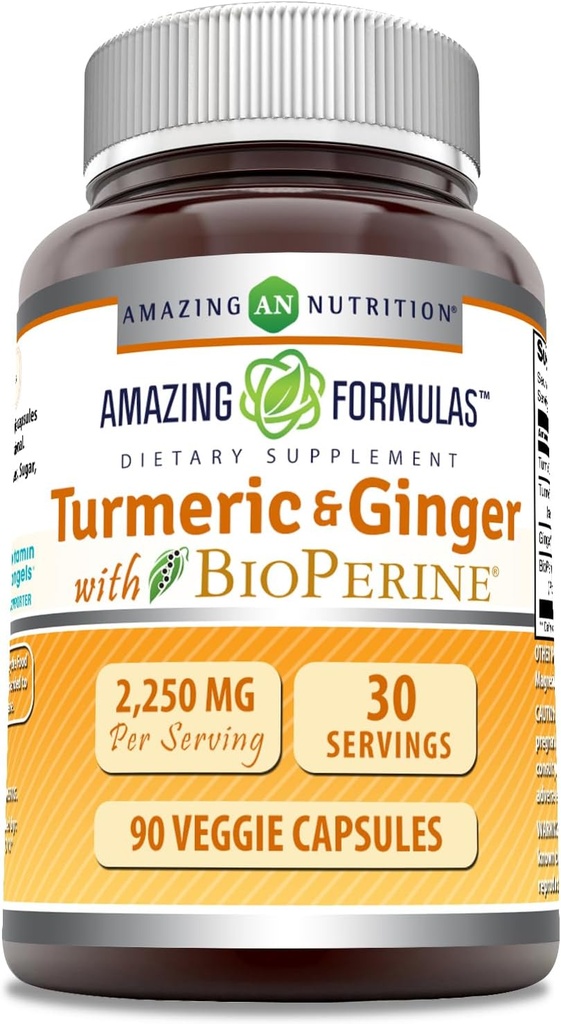 Amazing Formulas Turmeric Curcumin " Ginger with BioPerine Supplement TEN 2250 Mg TEN 90 Veggie Capsules ← Non-GMO TEN Gluten Free TEN Made in USA