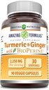 Amazing Formulas Turmeric Curcumin " Ginger with BioPerine Supplement TEN 2250 Mg TEN 90 Veggie Capsules ← Non-GMO TEN Gluten Free TEN Made in USA