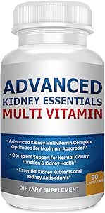 Advanced Kidney Essentials Multivitamin. Suplemento de Apoyo al Riñón para la Salud Completa del Riñón. Suplemento de salud renal con vitaminas renales 90 cápsulas