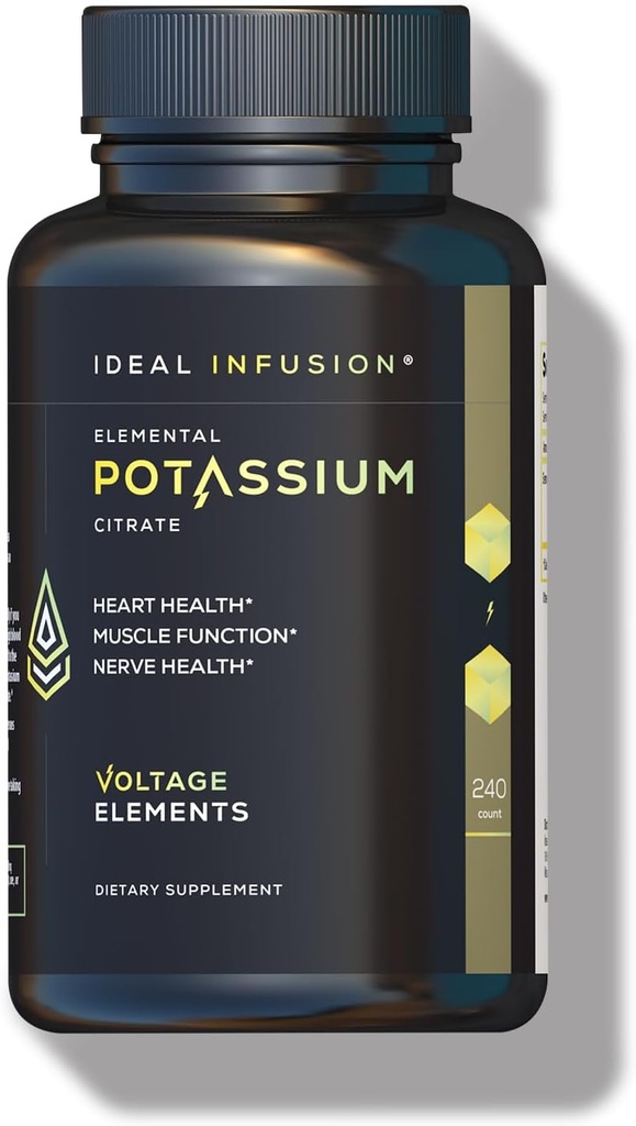 Elementos de tensión Citrato de potasio 1430mg - Salud del riñón del corazón, equilibrio electrolito, función nerviosa - potasio elemental 500mg (240 cápsulas) Vegan