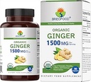Brieofood Ginger orgánico 1500mg, 45 Servimientos, Vegetariano, Gluten Gratis, 90 Tabletas Vegetarianas