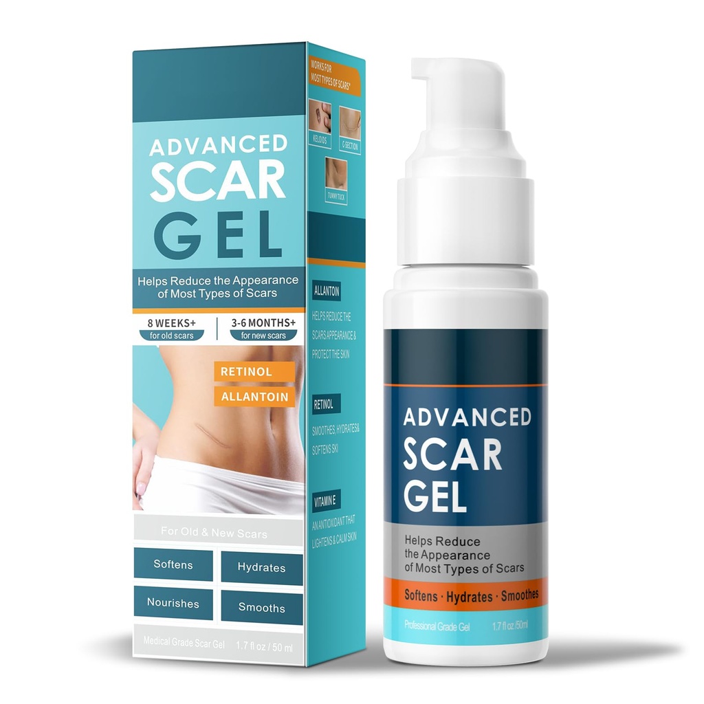 Scar Gel, Scar Cream, Advance Scar Gel for Surgical Scars for Surgical Scars, C-Section, Stretch Marks, Acne, Injury, Burns, Keloids, Old and New Scars,1.7oz