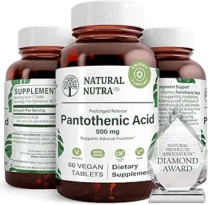 Natural Nutra Time Release Pantothenic Acid 500 mg, Vitamin B5 Supplement Helps Break Down Fat and Carbohydrates, Metabolism and Energy, Improve Muscle Health, 60 Vegetarian Tablets (2 Pack)
